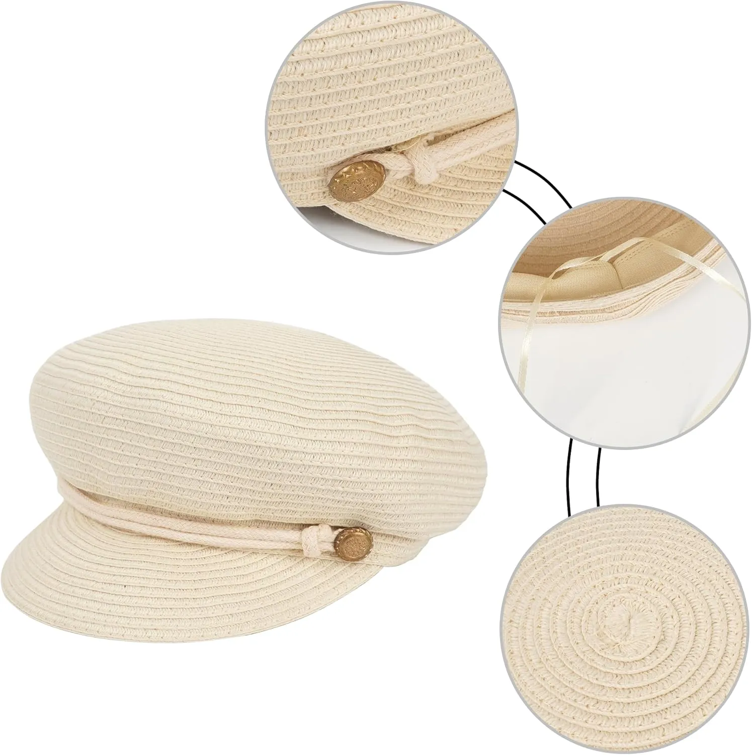 Women Summer Wide Brim Straw Woven Sun Hat Visor Flat Top Newsboy Cap Painter Hat