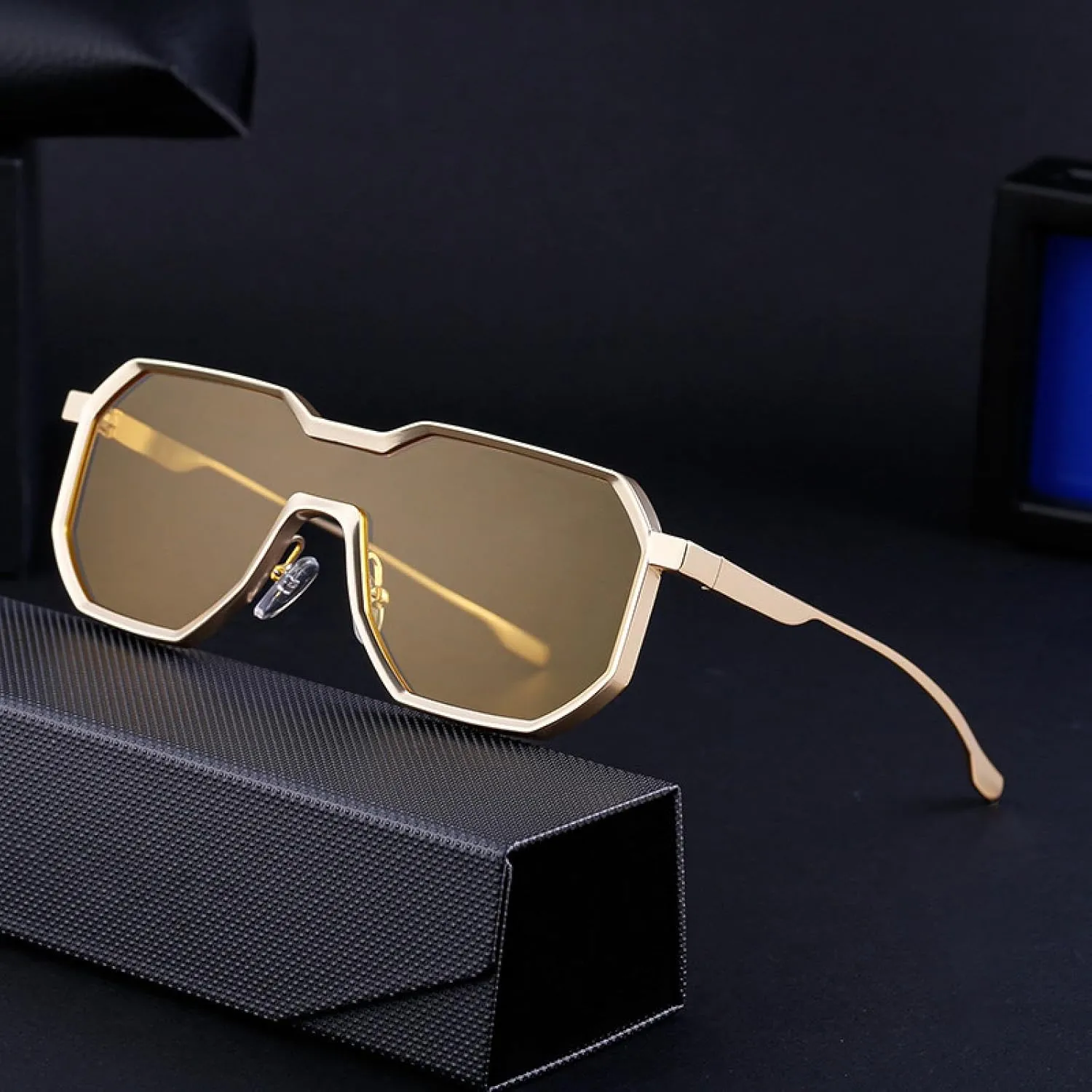 Women Sunglasses One Piece Clear Gradient Mirror Shades Uv400 Men Punk Metal Sun Glasses