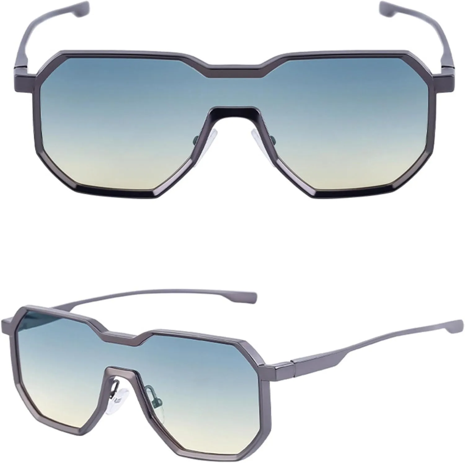 Women Sunglasses One Piece Clear Gradient Mirror Shades Uv400 Men Punk Metal Sun Glasses