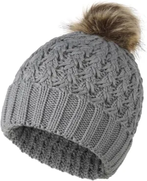 Women Winter Pom Pom Beanie Hats Warm Warm Lined,Chunky Trendy Cute Chunky Knit Twist Cap Thick Baggy Cap