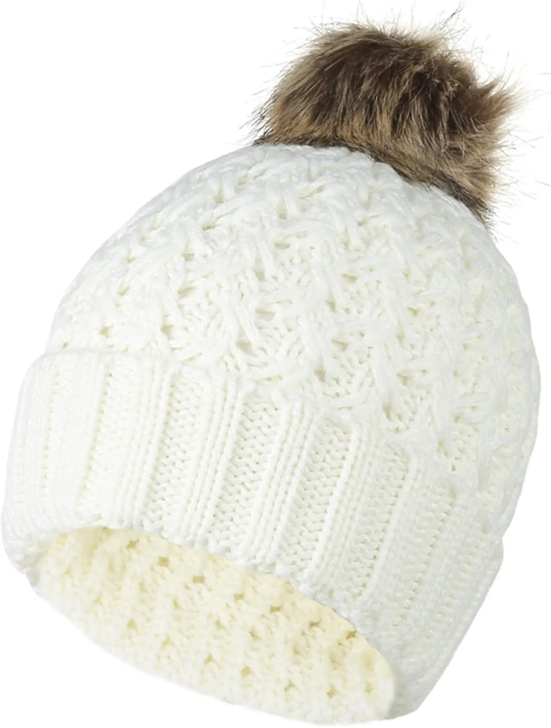 Women Winter Pom Pom Beanie Hats Warm Warm Lined,Chunky Trendy Cute Chunky Knit Twist Cap Thick Baggy Cap