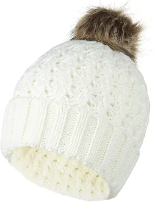 Women Winter Pom Pom Beanie Hats Warm Warm Lined,Chunky Trendy Cute Chunky Knit Twist Cap Thick Baggy Cap