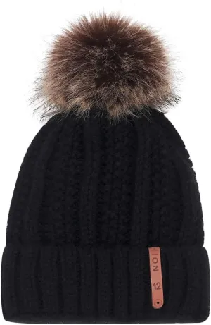Women Winter Pompom Beanie Hat with Warm Fleece Lined, Thick Slouchy Snow Knit Skull Ski Cap Soft Warm Hat