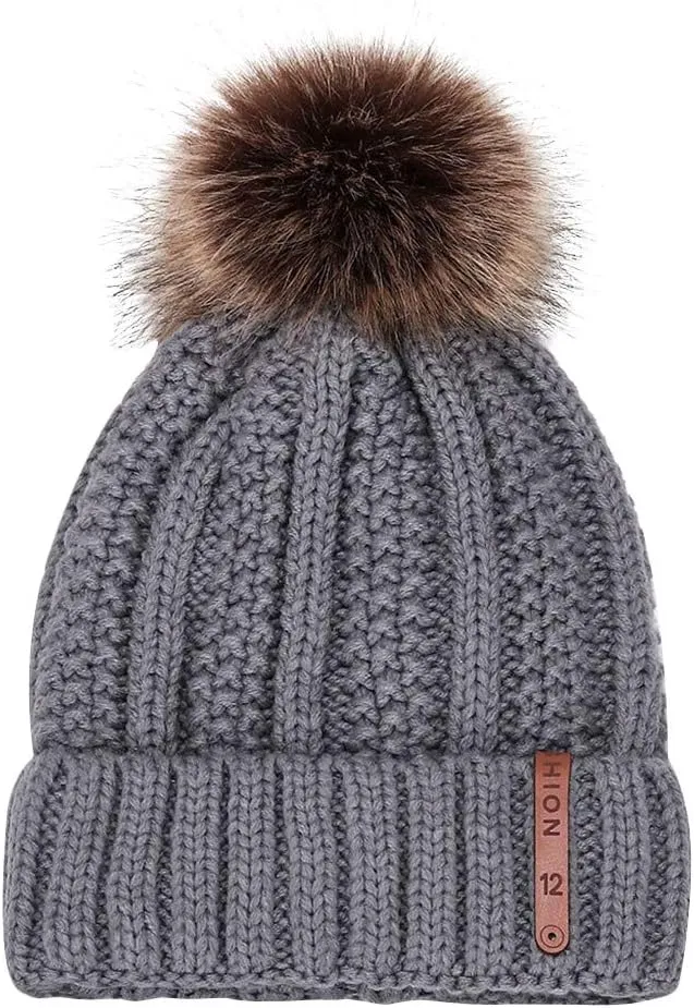 Women Winter Pompom Beanie Hat with Warm Fleece Lined, Thick Slouchy Snow Knit Skull Ski Cap Soft Warm Hat