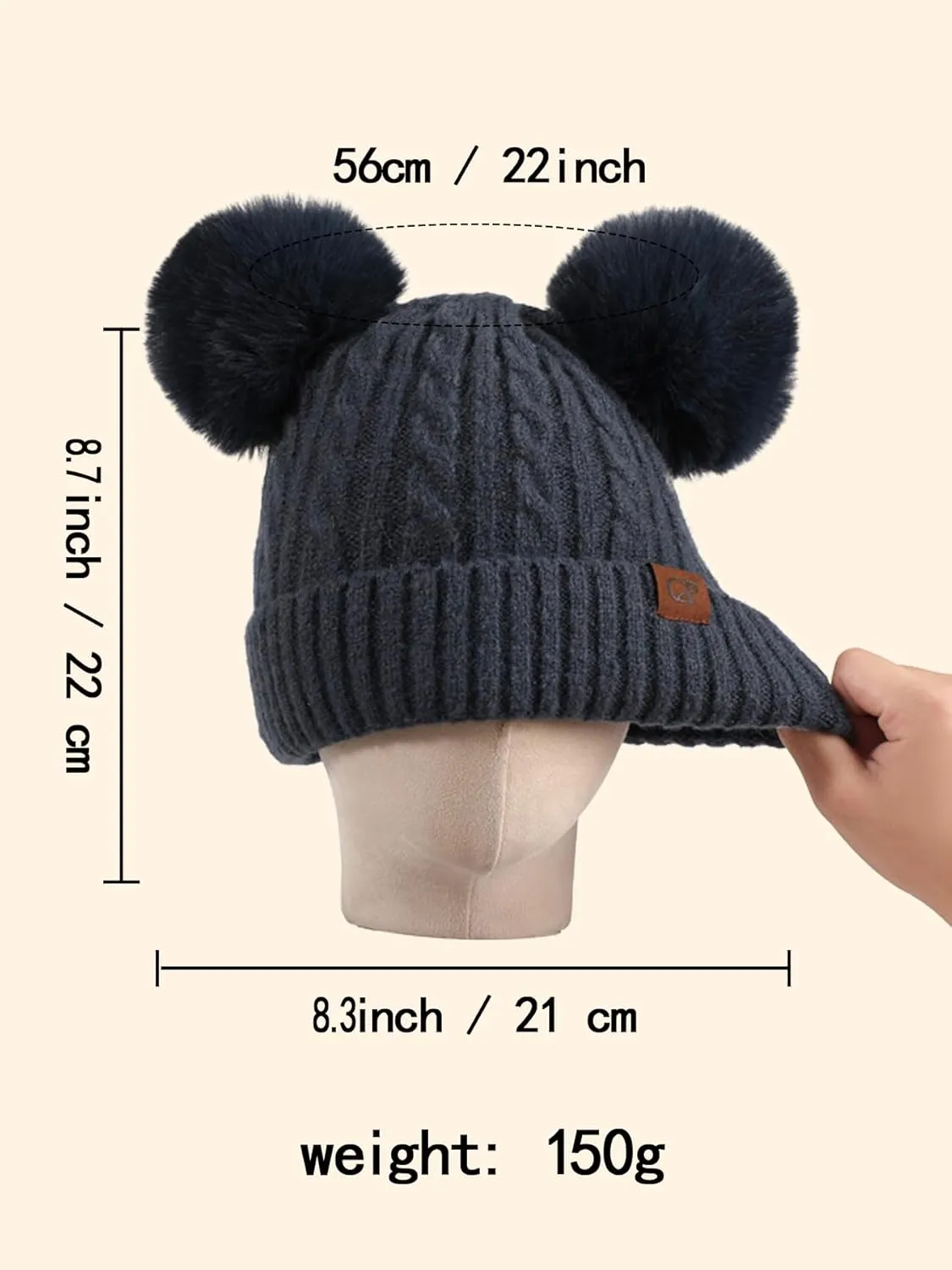 Women with Double Pom Pom Womens Winter Knitted Beanie Hat Womens Winter Knitted Beanie Hat