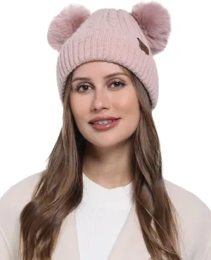 Women with Double Pom Pom Womens Winter Knitted Beanie Hat Womens Winter Knitted Beanie Hat
