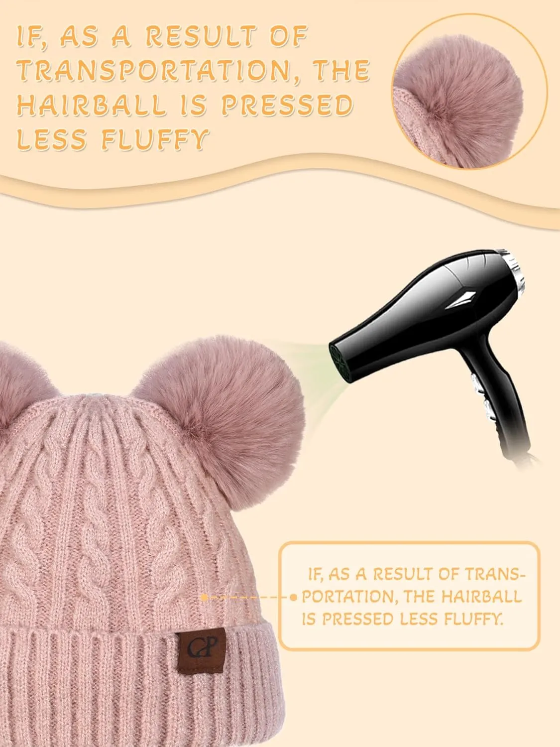 Women with Double Pom Pom Womens Winter Knitted Beanie Hat Womens Winter Knitted Beanie Hat