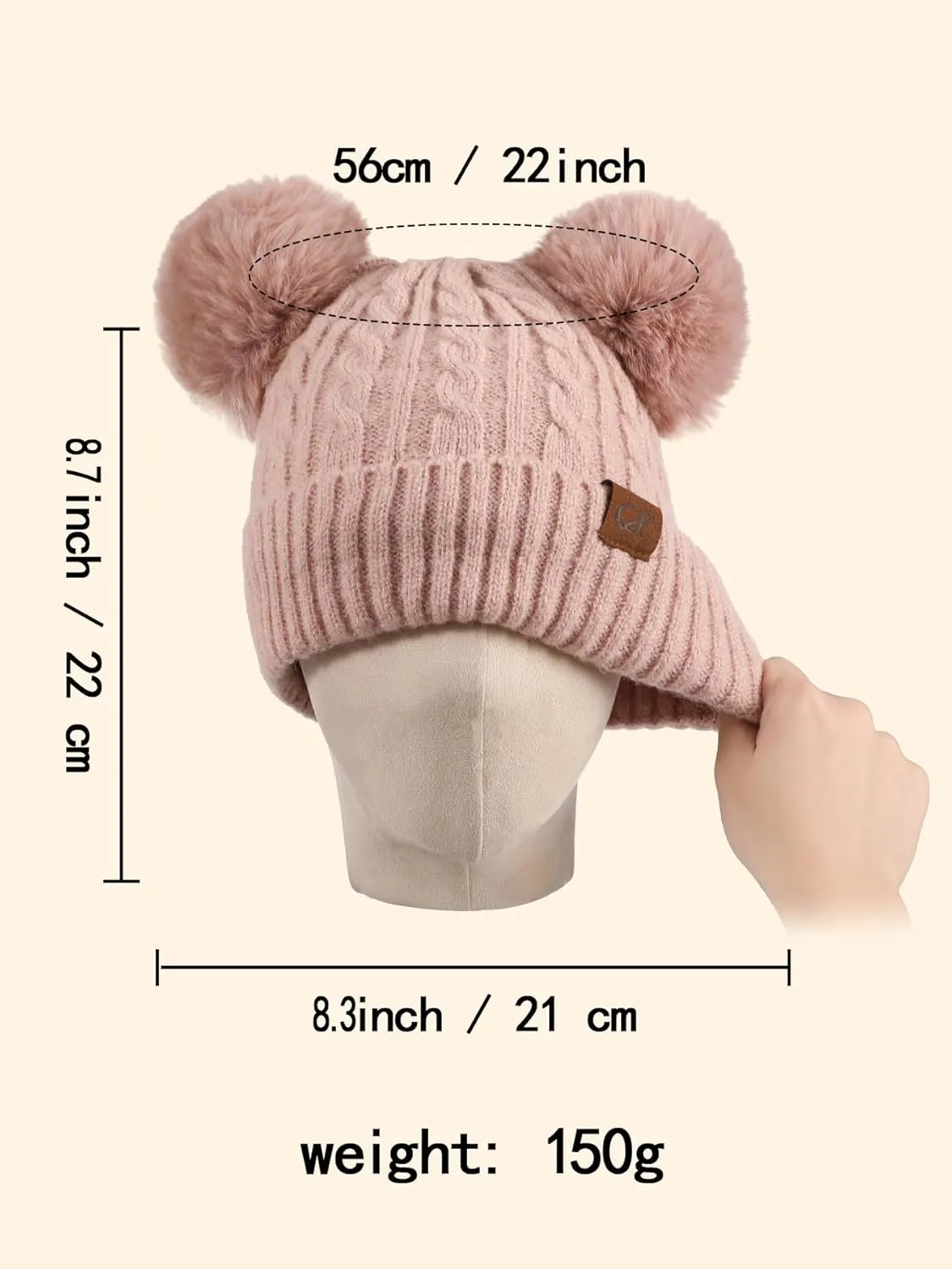Women with Double Pom Pom Womens Winter Knitted Beanie Hat Womens Winter Knitted Beanie Hat