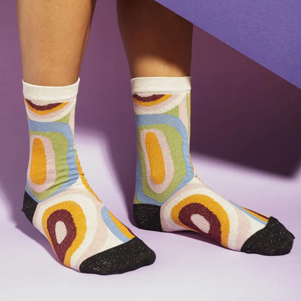 Women's Abstract Art Crew Socks Colorful Ripple Premium Mid-Calf Sock Novelty Funny Sheer Marble Calf Socks