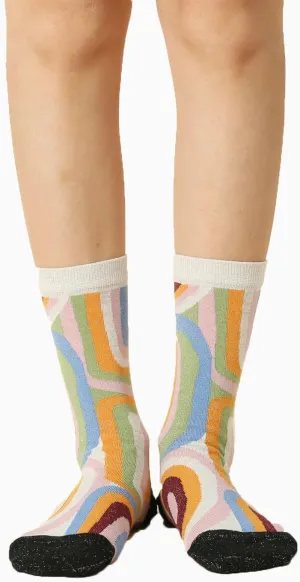 Women's Abstract Art Crew Socks Colorful Ripple Premium Mid-Calf Sock Novelty Funny Sheer Marble Calf Socks