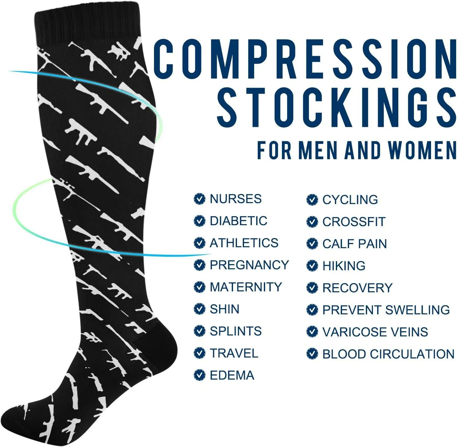 Women's and Men's Knee High Athletic Socks Outdoor Sport Socks for Running Hiking Cycling Compression Socks