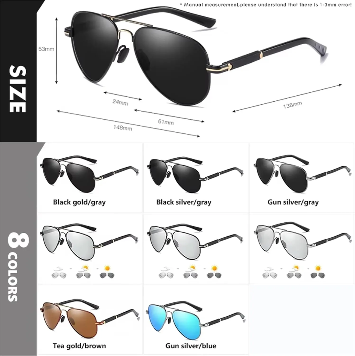 Women's Aviator Sunglasses Polarized Photochromic - Lightweight Aluminum Frame UV400 Protection Anti-Glare Driving Fashion Sunglasses for Outdoor Travel(Tea Gold-Brown)