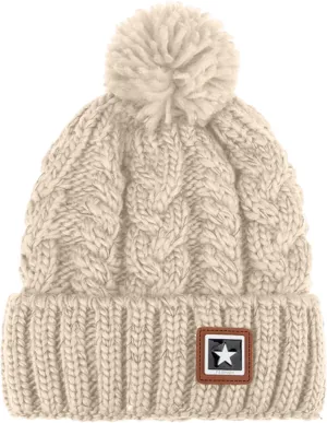 Womens Beanie with Pom Pom Winter and Fall Fashionable Warm Winter Hats for Ladies Knit Beanie Hats for Women (Beige, One Size)