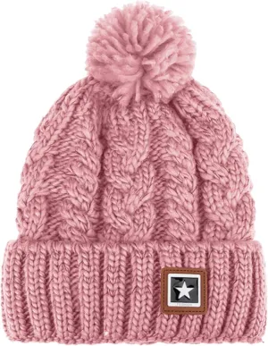 Womens Beanie with Pom Pom Winter and Fall Fashionable Warm Winter Hats for Ladies Knit Beanie Hats for Women (Pink, One Size)