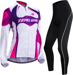 Women's Breathable Long Sleeve Cycling Suit 3D Gel Padded Bicycle Cloting Pants Set UV Protective