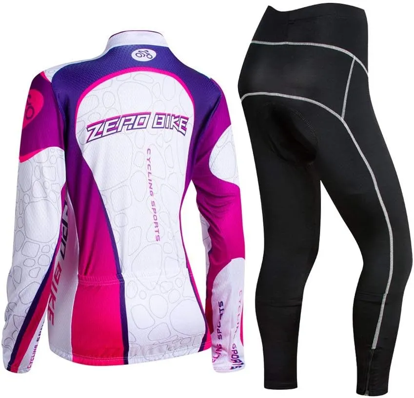 Women's Breathable Long Sleeve Cycling Suit 3D Gel Padded Bicycle Cloting Pants Set UV Protective