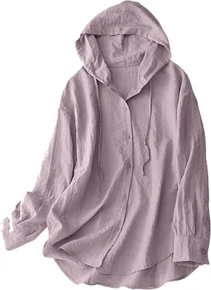 Women's Cotton Linen Sun Protection Shirts Hoodie Long Sleeve Botton Up Cardigan Lightweight Summer Beach Tops