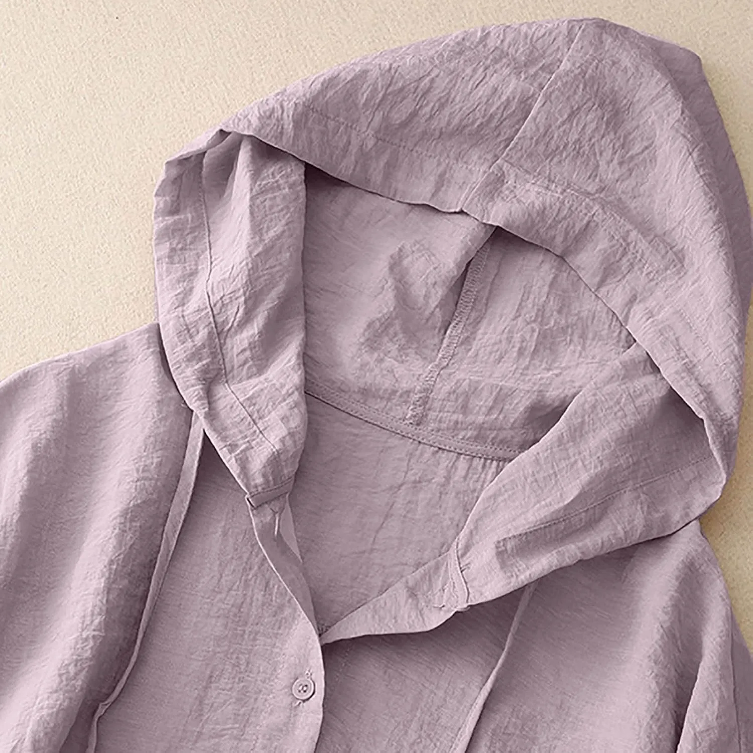 Women's Cotton Linen Sun Protection Shirts Hoodie Long Sleeve Botton Up Cardigan Lightweight Summer Beach Tops