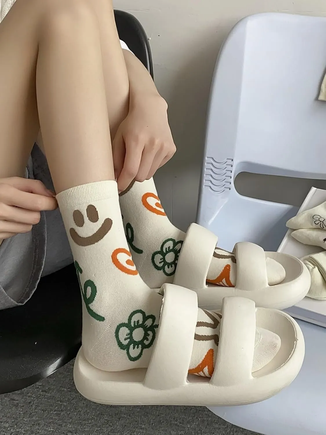 Womens Crew Socks Casual Cotton Socks Cute Fun Novelty Girl Thin Dress Socks 6-pairs