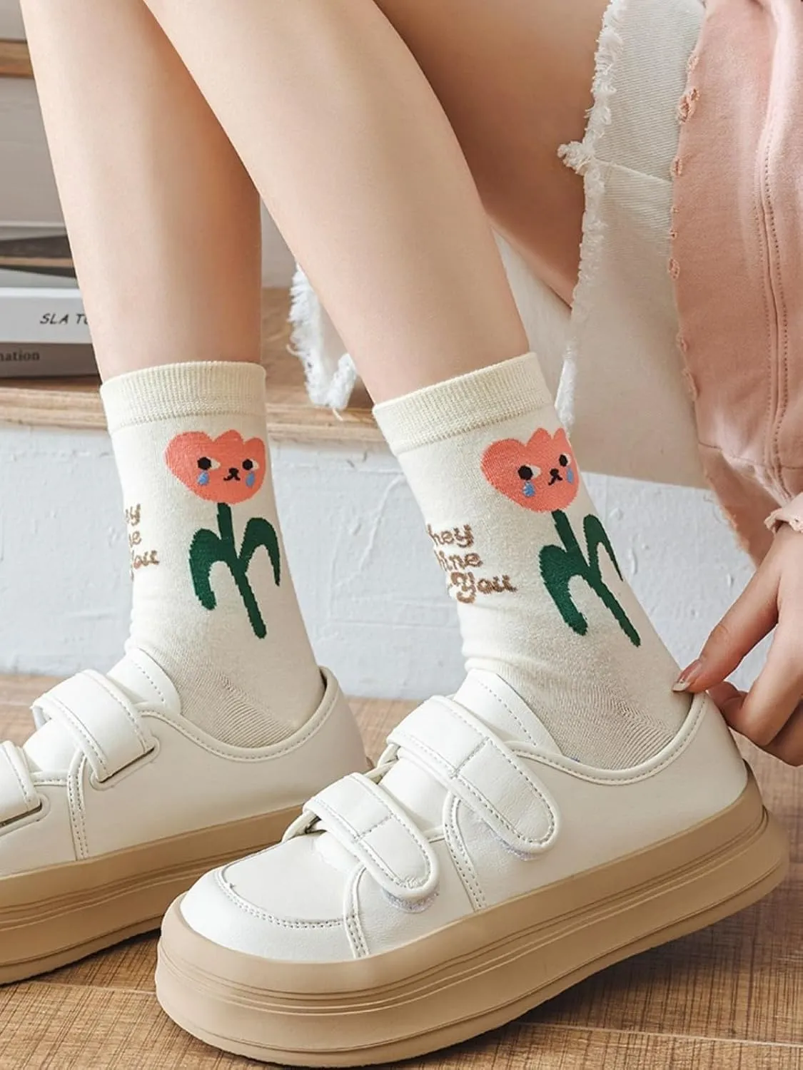 Womens Crew Socks Casual Cotton Socks Cute Fun Novelty Girl Thin Dress Socks 6-pairs