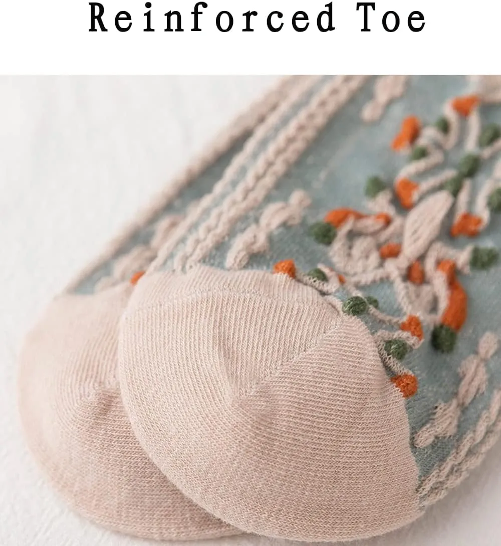 Womens Crew Socks Soft Cotton Aesthetic Calf Cute Socks with Knitting Floral Pattern 3/5/10-Pairs