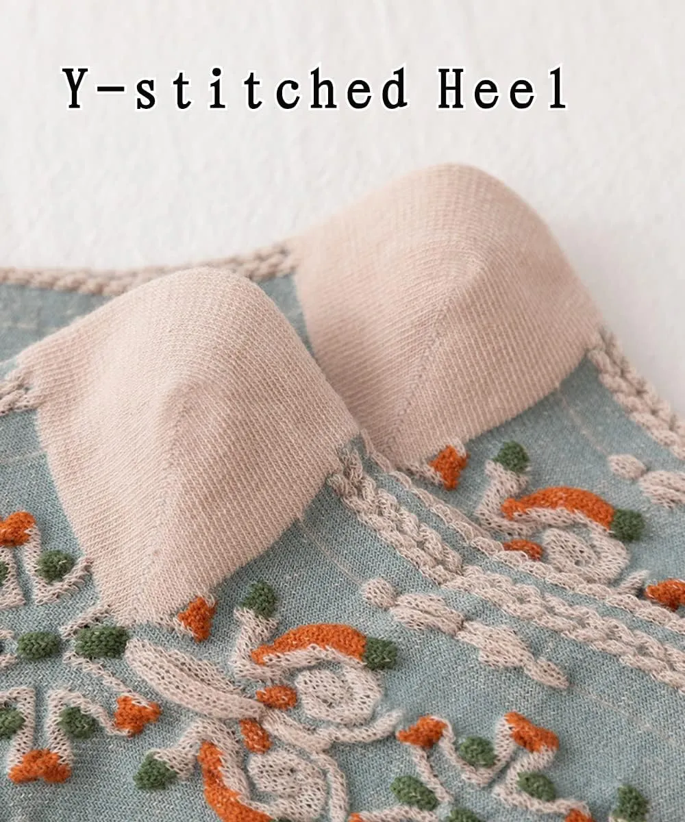 Womens Crew Socks Soft Cotton Aesthetic Calf Cute Socks with Knitting Floral Pattern 3/5/10-Pairs
