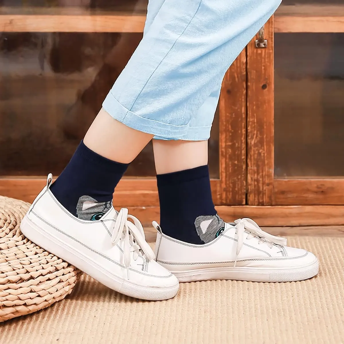 Womens Cute Cat Socks Funny Animal Pattern Gift Socks for Lady Female Girl Soft Cotton Pet Sox 5 Pairs