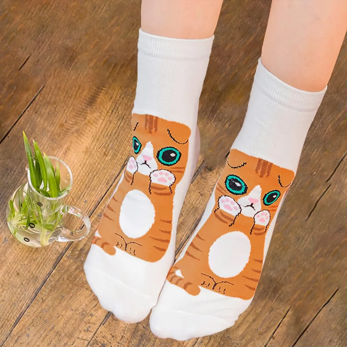 Womens Cute Cat Socks Funny Animal Pattern Gift Socks for Lady Female Girl Soft Cotton Pet Sox 5 Pairs