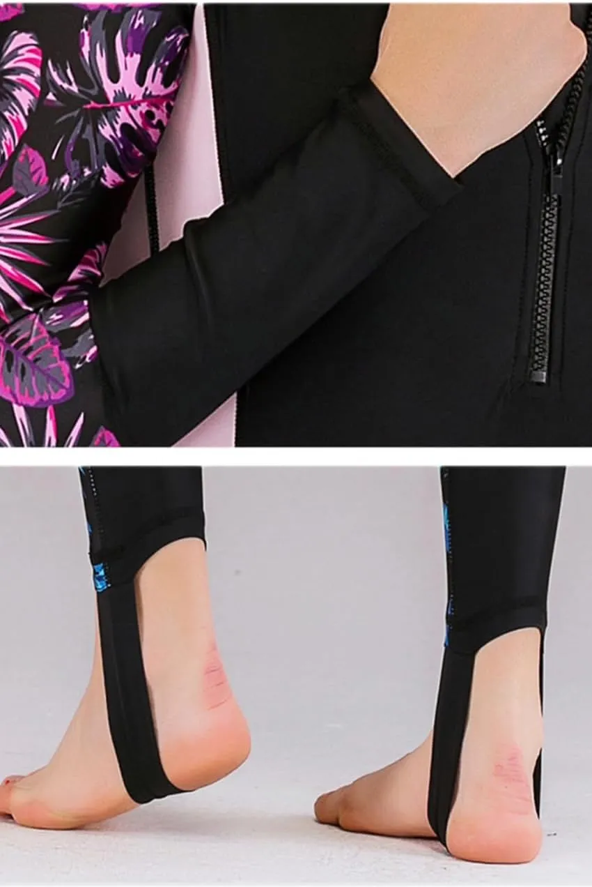 Womens Full Body Sun Protection Swimwear Stinger Suit Long Sleeve One Piece Rash Guard Surf Swimsuit