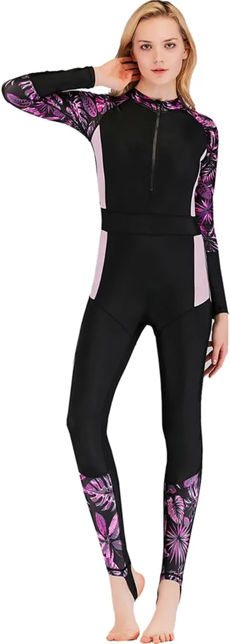 Womens Full Body Sun Protection Swimwear Stinger Suit Long Sleeve One Piece Rash Guard Surf Swimsuit