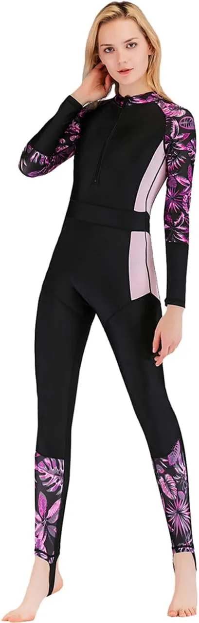 Womens Full Body Sun Protection Swimwear Stinger Suit Long Sleeve One Piece Rash Guard Surf Swimsuit