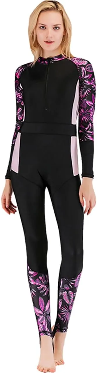Womens Full Body Sun Protection Swimwear Stinger Suit Long Sleeve One Piece Rash Guard Surf Swimsuit