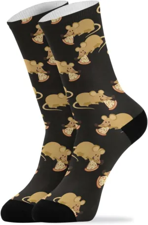 Women's Fun Casual Crew Tube Socks Pizza Rat Mouse Cute Pattern Fashion Crazy Lady Dress Socks