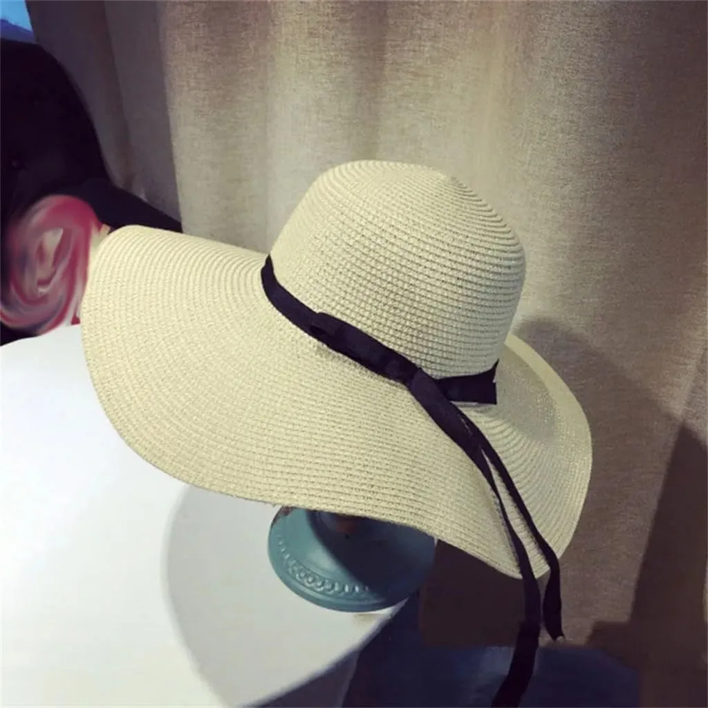 Women's Hat Bowknot Wide Floppy Hat Outdoor Foldable Beach Sun Hat