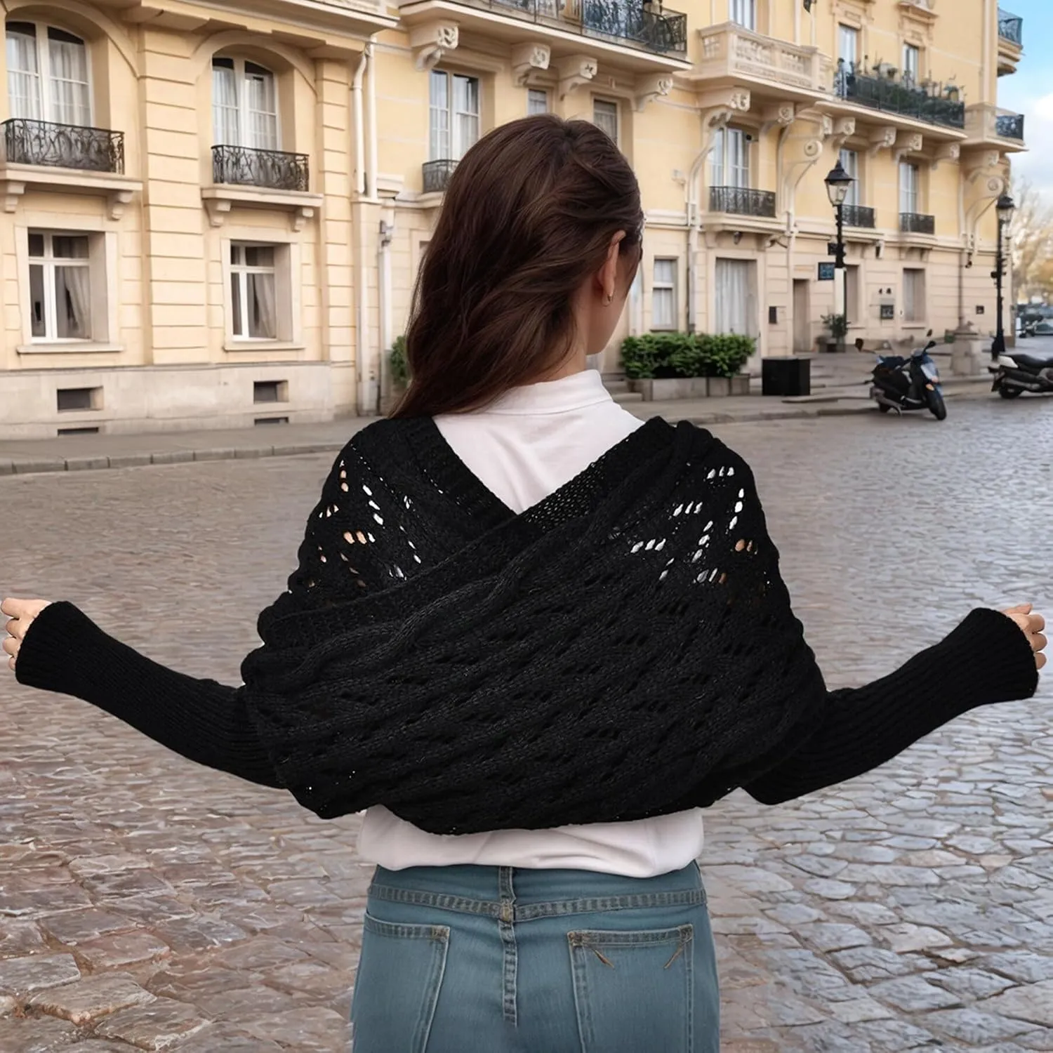 Womens knitted double sleeve scarf with sleeves Knitted cable wrap, shrugs for women, knitted wrap