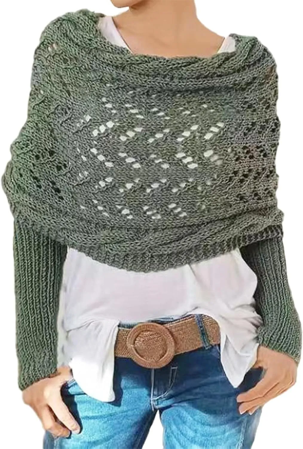 Womens knitted double sleeve scarf with sleeves Knitted cable wrap, shrugs for women, knitted wrap