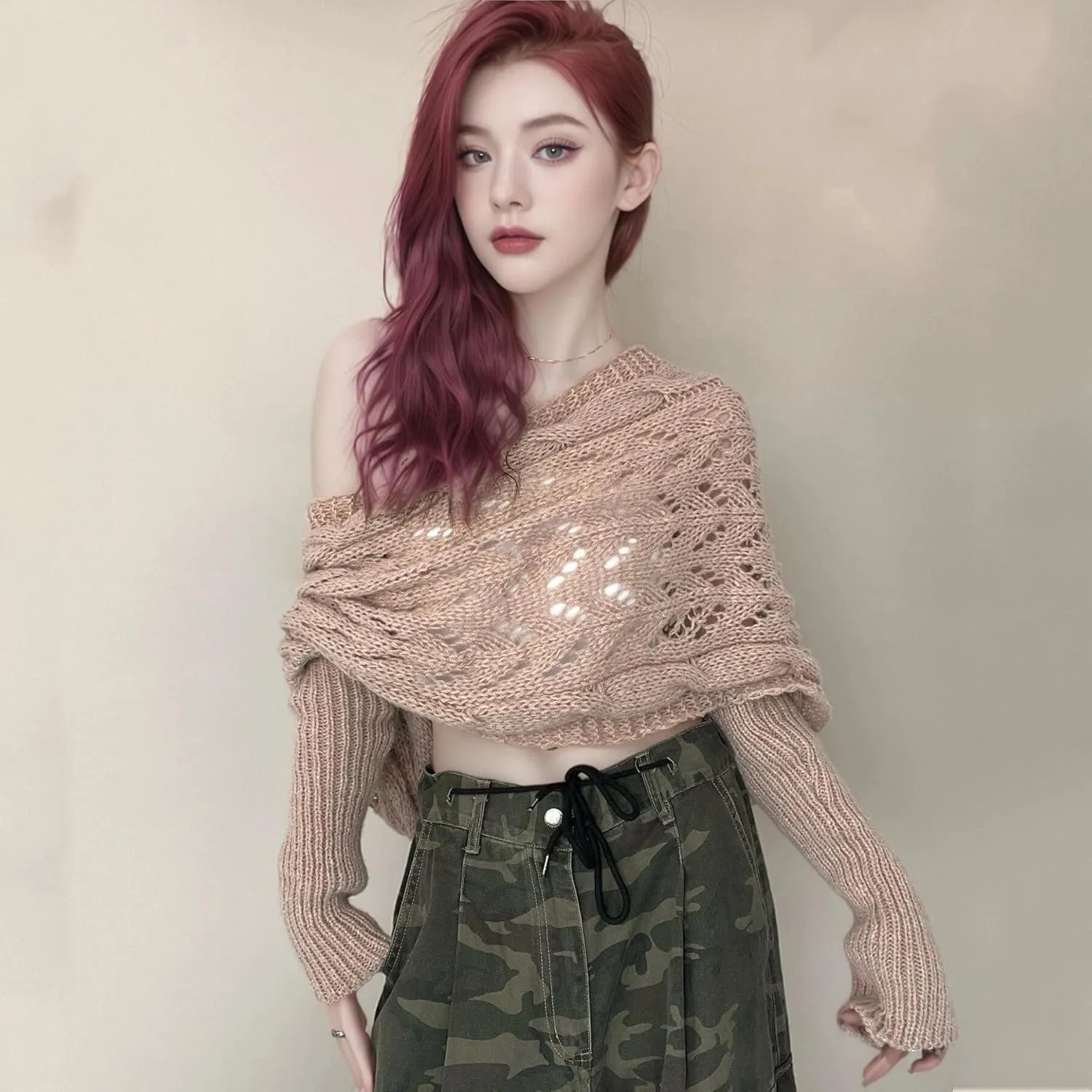 Womens knitted double sleeve scarf with sleeves Knitted cable wrap, shrugs for women, knitted wrap