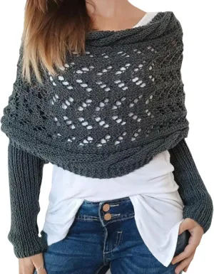 Womens knitted double sleeve scarf with sleeves Knitted cable wrap, shrugs for women, knitted wrap