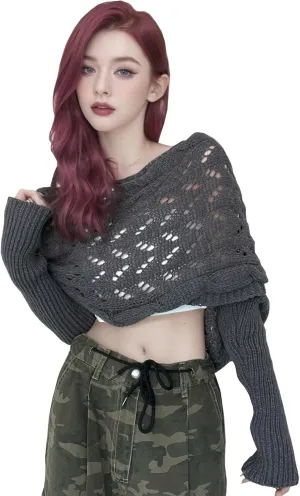 Womens knitted double sleeve scarf with sleeves Knitted cable wrap, shrugs for women, knitted wrap
