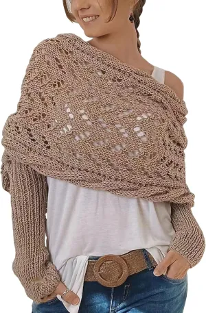 Womens knitted double sleeve scarf with sleeves Knitted cable wrap, shrugs for women, knitted wrap