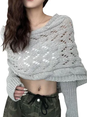 Womens knitted double sleeve scarf with sleeves Knitted cable wrap, shrugs for women, knitted wrap