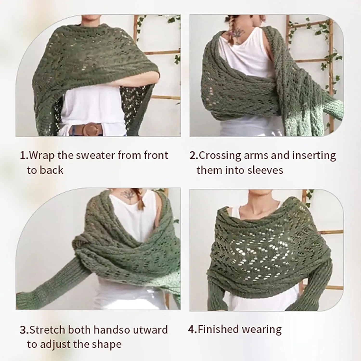 Womens knitted double sleeve scarf with sleeves Knitted cable wrap, shrugs for women, knitted wrap
