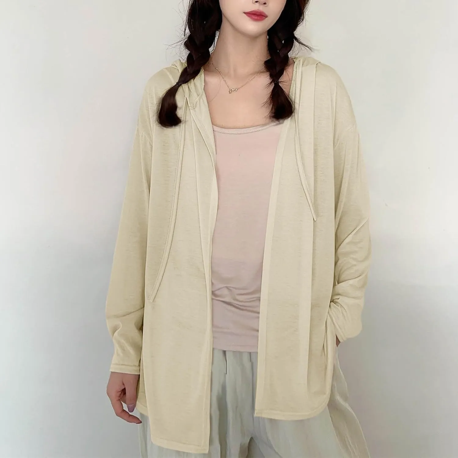 Womens Lightweight Casual Hoodie Cardigans Open Front Cover Ups Long Sleeve Outwear Coat Sun Protection Cover Clothes