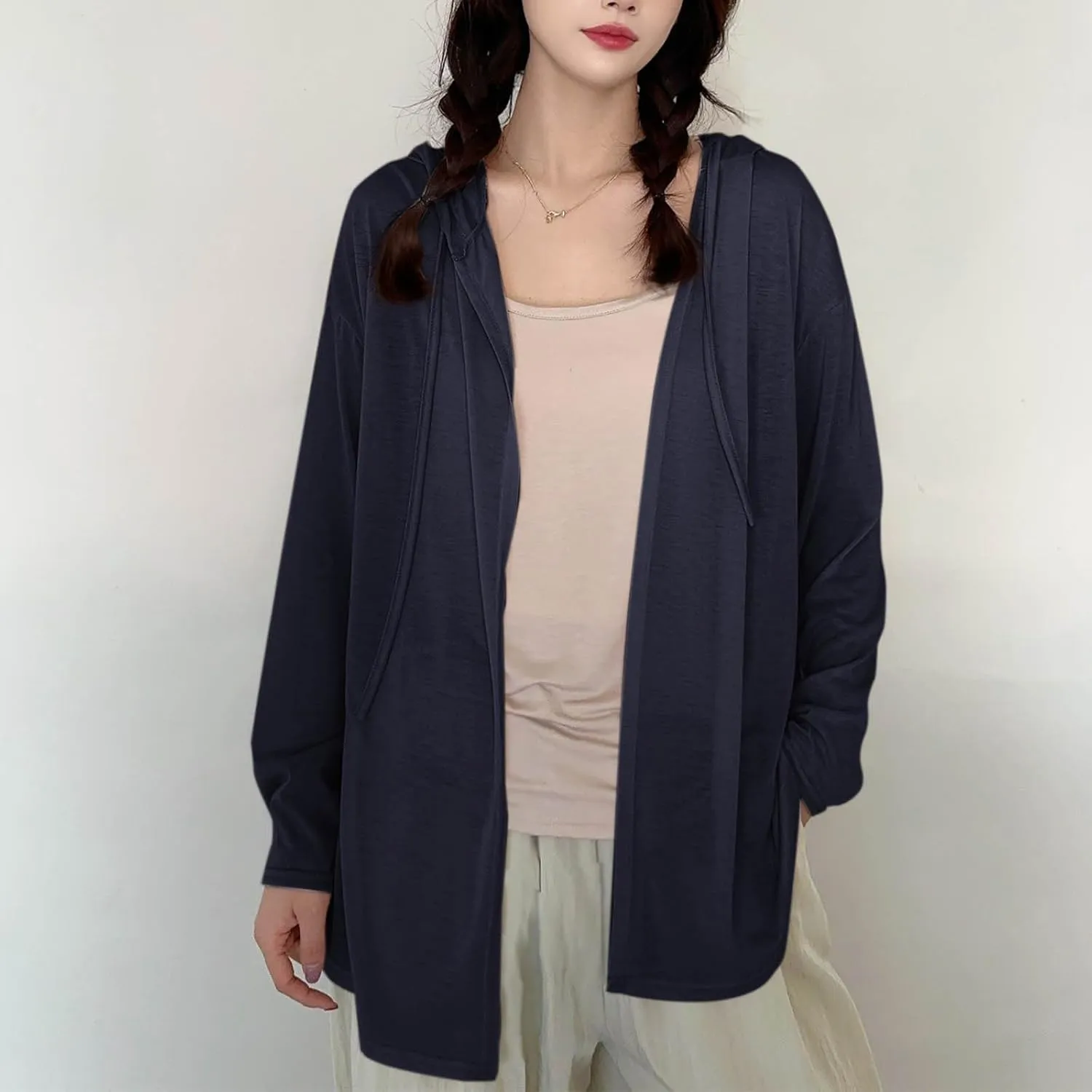 Womens Lightweight Casual Hoodie Cardigans Open Front Cover Ups Long Sleeve Outwear Coat Sun Protection Cover Clothes