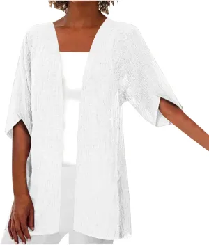Womens Lightweight Linen Cardigan Open Front Covet Up Summer Casual Half Sleeve Plus Size Beach Sun Protection Clothes