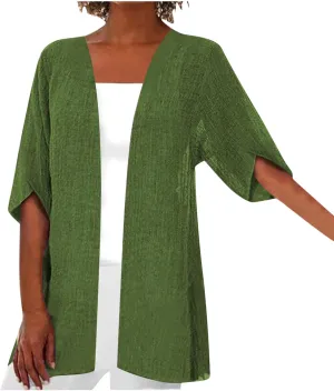 Womens Lightweight Linen Cardigan Open Front Covet Up Summer Casual Half Sleeve Plus Size Beach Sun Protection Clothes