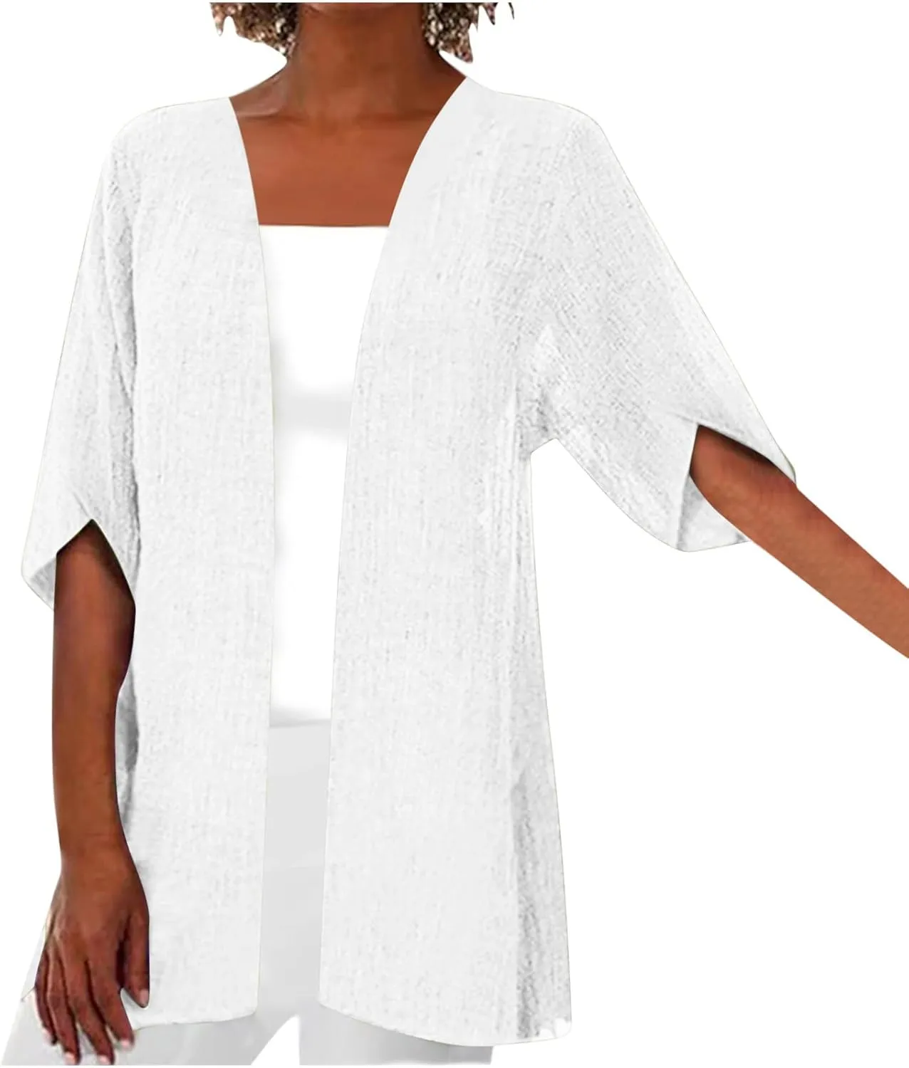 Womens Lightweight Linen Cardigan Open Front Covet Up Summer Casual Half Sleeve Plus Size Beach Sun Protection Clothes