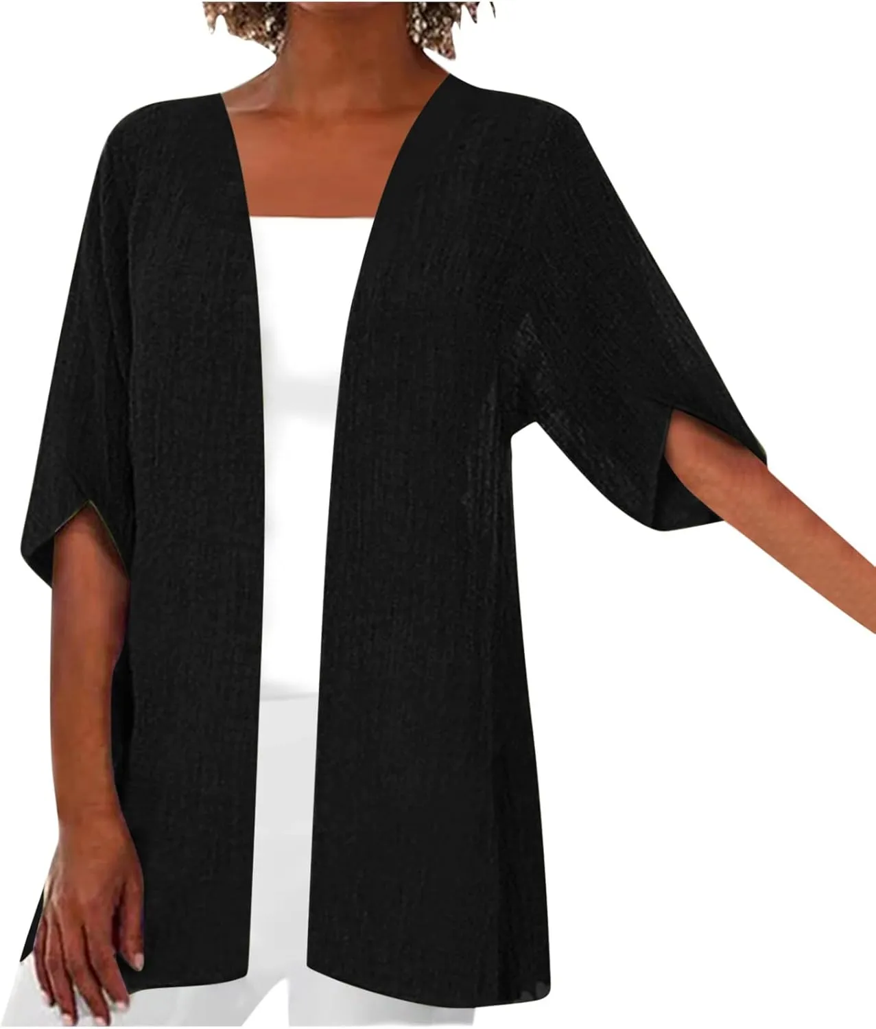 Womens Lightweight Linen Cardigan Open Front Covet Up Summer Casual Half Sleeve Plus Size Beach Sun Protection Clothes
