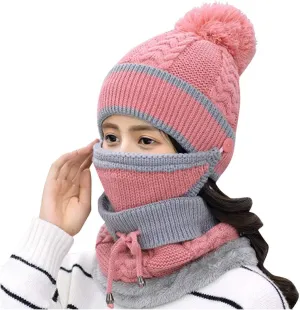 Womens Men Knitted Scarf Hat Sets Thermal Thick Ski Cycling Hat Windproof Neck Warmer Earmuffs Set
