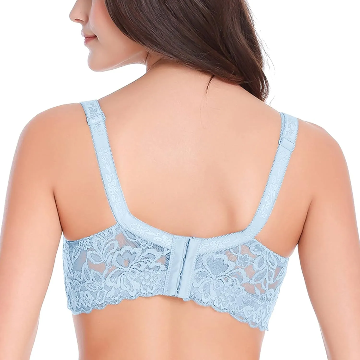 Women's Plus Size Sexy Floral Lace Scalloped Trim Wireless Bra Adjustable Strap V Neck Everyday Bralette